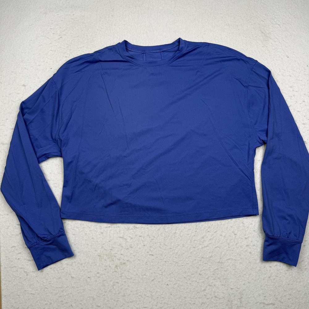 Lululemon Shirt Womens L Blue Cropped Long Sleeve Athletic Running Yoga